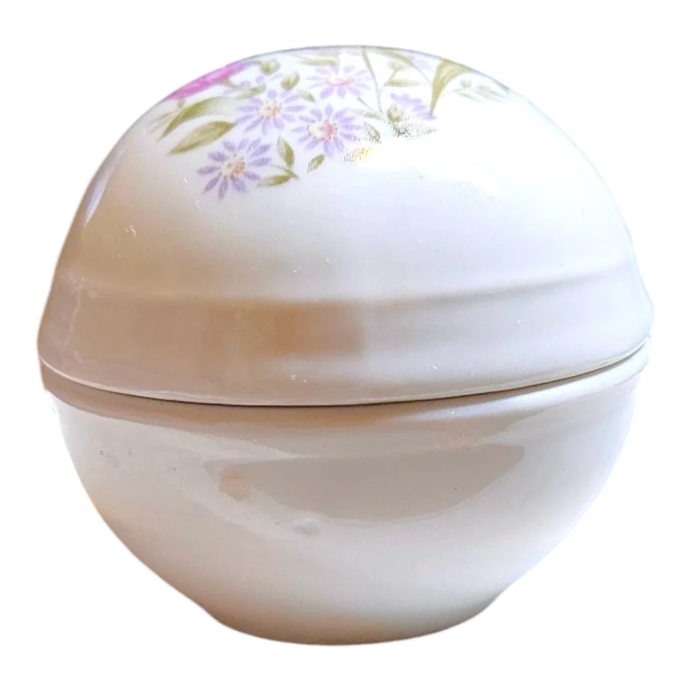 VTG Lefton Hand Painted Ceramic Porcelain Egg Trinket Jewlery Dish Purple Roses